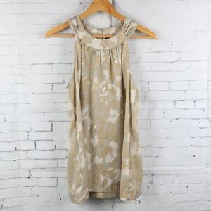 APT 9 TAN GREY & WHITE HIGH HALTER NECK SLEEVELESS TOP WITH SEQUIN DETAIL SIZE M